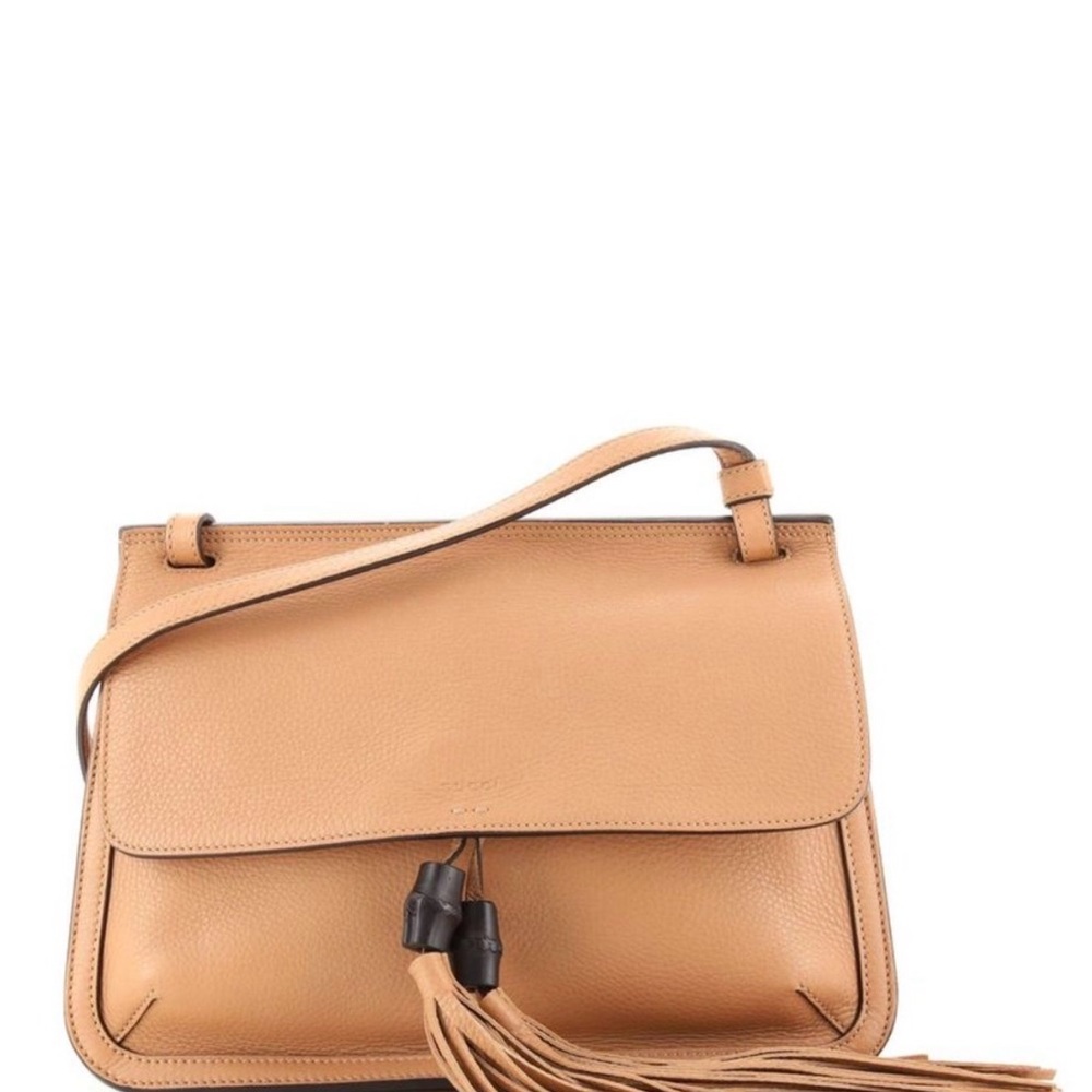Gucci Tan Leather Medium Shoulder Bag with Tassel authentic from the real real